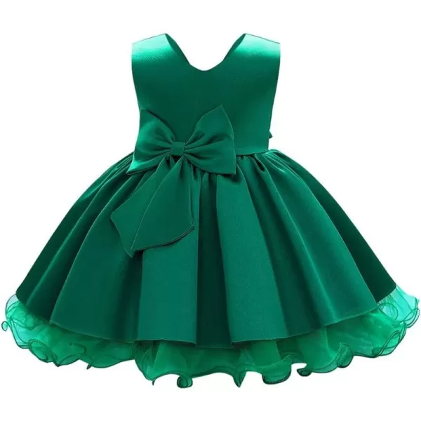 Toddler Baby Flower Girls Bowknot Tutu Dress Princess Pageant Wedding Birthday Party VBack Backless Puffy Tulle GownGreen