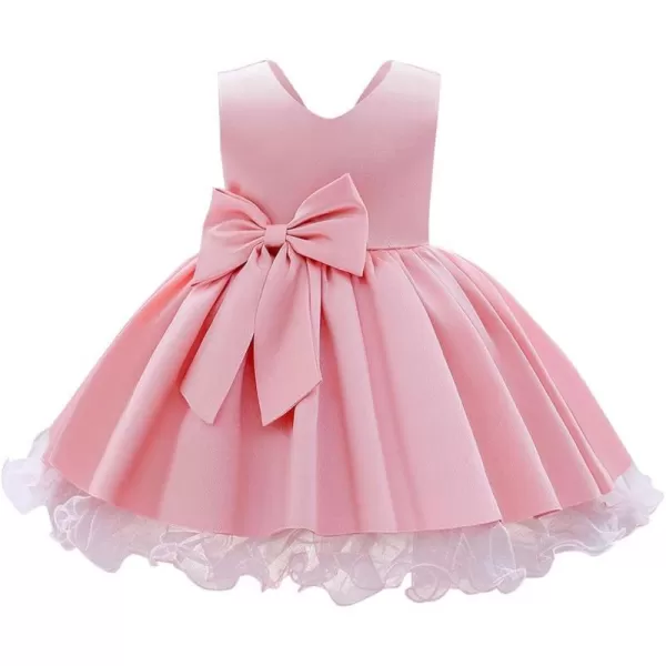 Toddler Baby Flower Girls Bowknot Tutu Dress Princess Pageant Wedding Birthday Party VBack Backless Puffy Tulle GownPink