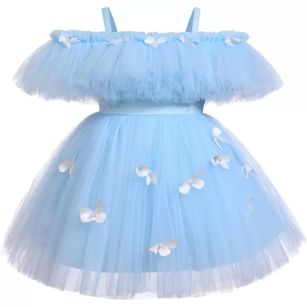 Toddler Baby Flower Girls Sequins Bowknot High Low Tutu Dress Petal Lace Princess Pageant Wedding Birthday Party Formal GownBlue Butterfly  Ruffle