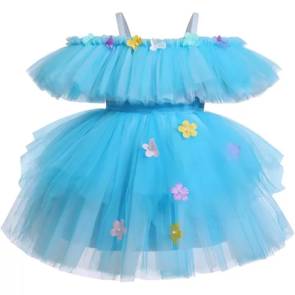 Toddler Baby Flower Girls Sequins Bowknot High Low Tutu Dress Petal Lace Princess Pageant Wedding Birthday Party Formal GownBlue Flower  Ruffle