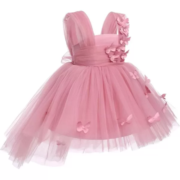 Toddler Baby Flower Girls Sequins Bowknot High Low Tutu Dress Petal Lace Princess Pageant Wedding Birthday Party Formal GownDusty Pink Butterfly