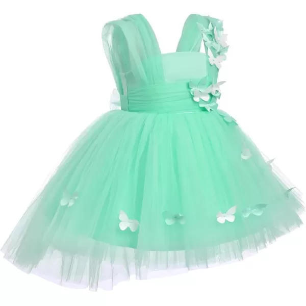 Toddler Baby Flower Girls Sequins Bowknot High Low Tutu Dress Petal Lace Princess Pageant Wedding Birthday Party Formal GownGreen Butterfly