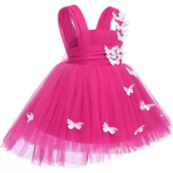 Toddler Baby Flower Girls Sequins Bowknot High Low Tutu Dress Petal Lace Princess Pageant Wedding Birthday Party Formal GownHot Pink Butterfly