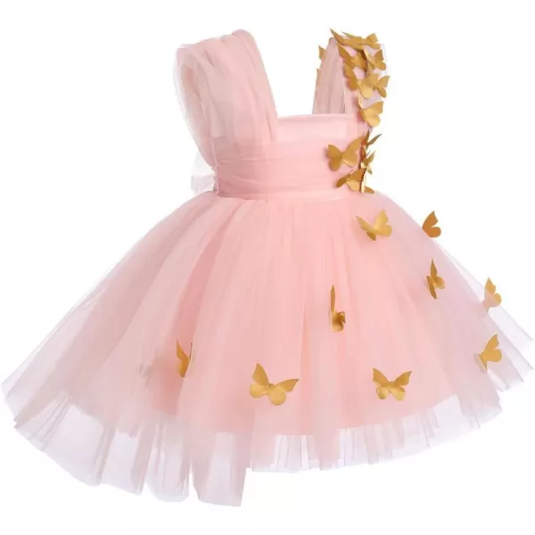 Toddler Baby Flower Girls Sequins Bowknot High Low Tutu Dress Petal Lace Princess Pageant Wedding Birthday Party Formal GownPink  Gold Butterfly