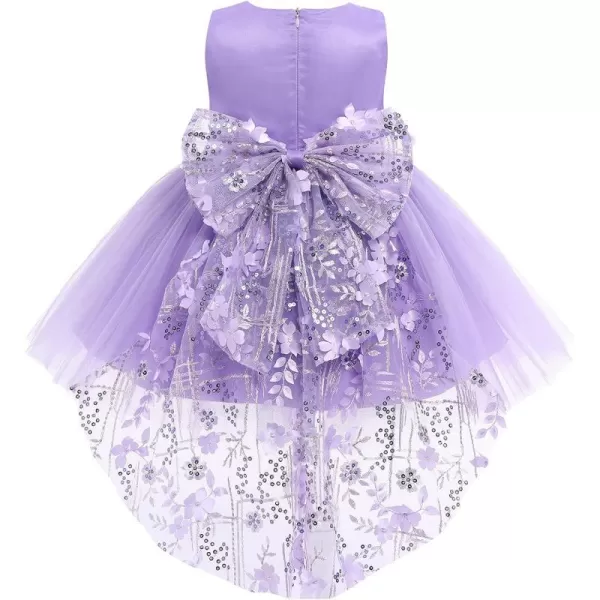 Toddler Baby Flower Girls Sequins Bowknot High Low Tutu Dress Petal Lace Princess Pageant Wedding Birthday Party Formal GownPurple