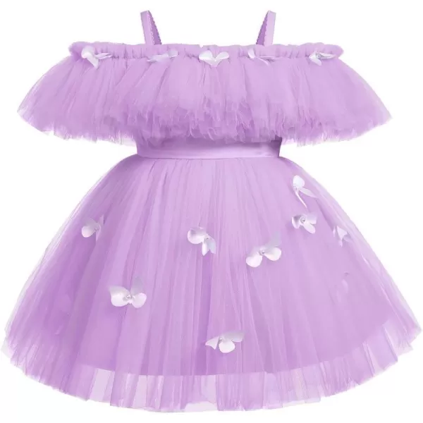 Toddler Baby Flower Girls Sequins Bowknot High Low Tutu Dress Petal Lace Princess Pageant Wedding Birthday Party Formal GownPurple Butterfly  Ruffle