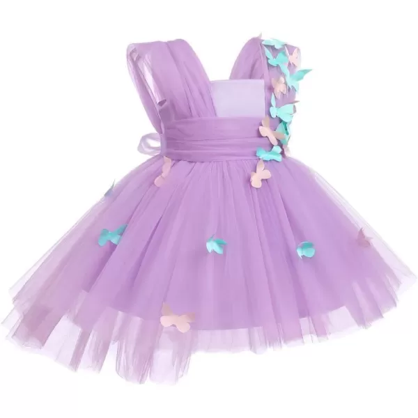 Toddler Baby Flower Girls Sequins Bowknot High Low Tutu Dress Petal Lace Princess Pageant Wedding Birthday Party Formal GownPurple Butterfly