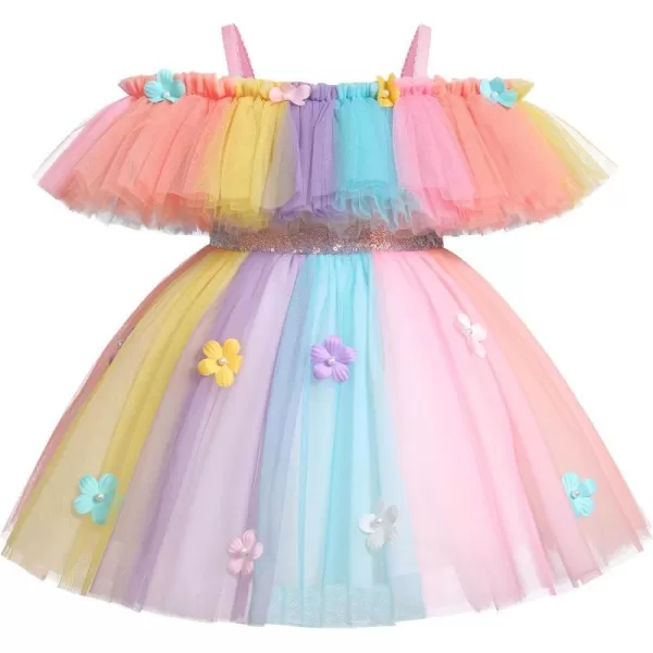 Toddler Baby Flower Girls Sequins Bowknot High Low Tutu Dress Petal Lace Princess Pageant Wedding Birthday Party Formal GownRainbow Flower  Ruffle