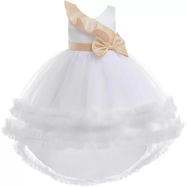 Toddler Baby Flower Girls Sequins Bowknot High Low Tutu Dress Petal Lace Princess Pageant Wedding Birthday Party Formal GownWhite  High Low