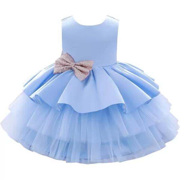 Toddler Baby Flower Girls Sequins Bowknot Tutu Dress Princess Pageant Wedding Birthday Party Backless Puffy Tulle GownBlue