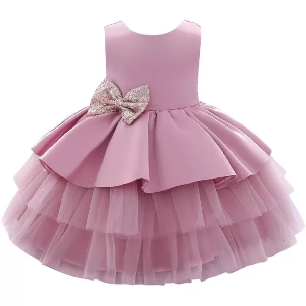 Toddler Baby Flower Girls Sequins Bowknot Tutu Dress Princess Pageant Wedding Birthday Party Backless Puffy Tulle GownDusty Pink