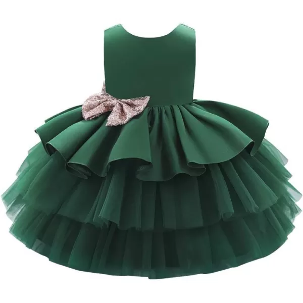 Toddler Baby Flower Girls Sequins Bowknot Tutu Dress Princess Pageant Wedding Birthday Party Backless Puffy Tulle GownGreen