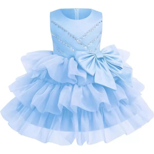 Toddler Baby Flower Girls Sequins Bowknot Tutu Dress Princess Pageant Wedding Birthday Party Organza Puffy Tulle GownBlue