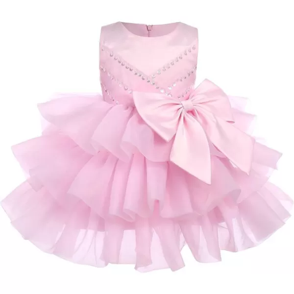 Toddler Baby Flower Girls Sequins Bowknot Tutu Dress Princess Pageant Wedding Birthday Party Organza Puffy Tulle GownLight Pink