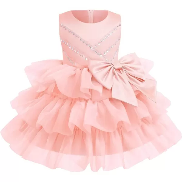 Toddler Baby Flower Girls Sequins Bowknot Tutu Dress Princess Pageant Wedding Birthday Party Organza Puffy Tulle GownPink