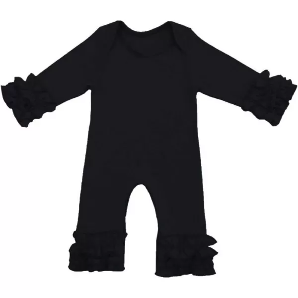 Toddler Baby Girl Icing Ruffle Jumpsuit Pants Long Sleeve Romper Birthday OutfitBlack