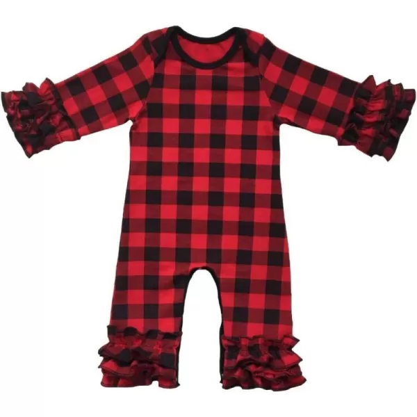 Toddler Baby Girl Icing Ruffle Jumpsuit Pants Long Sleeve Romper Birthday OutfitRed Plaid