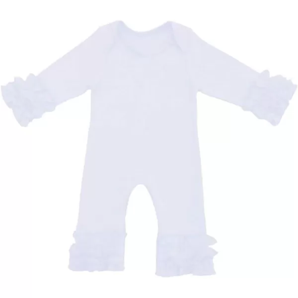 Toddler Baby Girl Icing Ruffle Jumpsuit Pants Long Sleeve Romper Birthday OutfitWhite