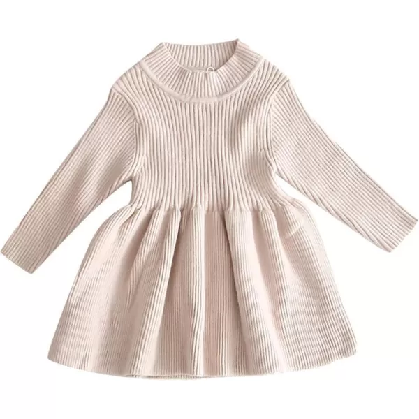 Toddler Baby Girl Knit Sweater Dress Kids Ruffle Long Sleeve Casual Birthday Christmas Party Dresses Top Winter OutfitApricot