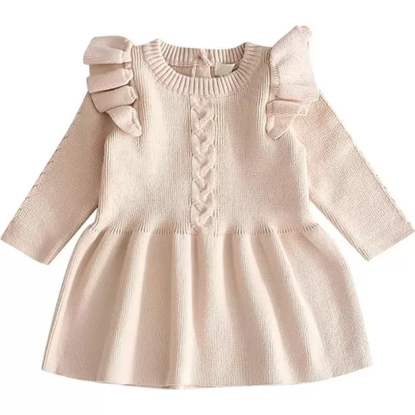 Toddler Baby Girl Knit Sweater Dress Kids Ruffle Long Sleeve Casual Birthday Christmas Party Dresses Top Winter OutfitApricot Ruffle