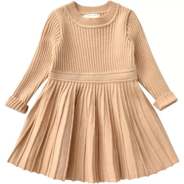 Toddler Baby Girl Knit Sweater Dress Kids Ruffle Long Sleeve Casual Birthday Christmas Party Dresses Top Winter OutfitBeige