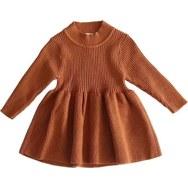 Toddler Baby Girl Knit Sweater Dress Kids Ruffle Long Sleeve Casual Birthday Christmas Party Dresses Top Winter OutfitBrown