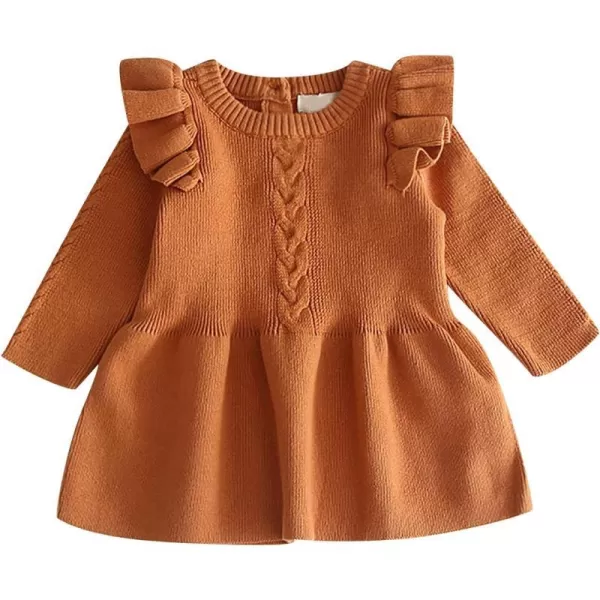 Toddler Baby Girl Knit Sweater Dress Kids Ruffle Long Sleeve Casual Birthday Christmas Party Dresses Top Winter OutfitBrown Ruffle