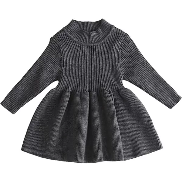 Toddler Baby Girl Knit Sweater Dress Kids Ruffle Long Sleeve Casual Birthday Christmas Party Dresses Top Winter OutfitGray