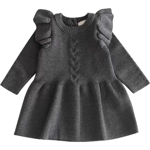 Toddler Baby Girl Knit Sweater Dress Kids Ruffle Long Sleeve Casual Birthday Christmas Party Dresses Top Winter OutfitGray Ruffle