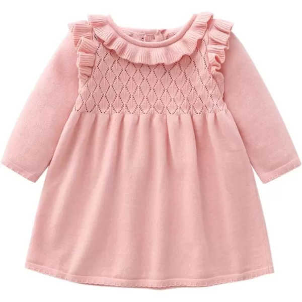 Toddler Baby Girl Knit Sweater Dress Kids Ruffle Long Sleeve Casual Birthday Christmas Party Dresses Top Winter OutfitPink