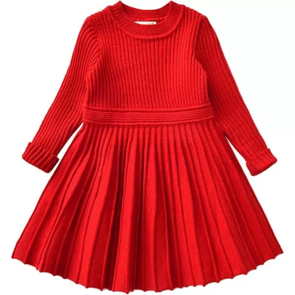 Toddler Baby Girl Knit Sweater Dress Kids Ruffle Long Sleeve Casual Birthday Christmas Party Dresses Top Winter OutfitRed