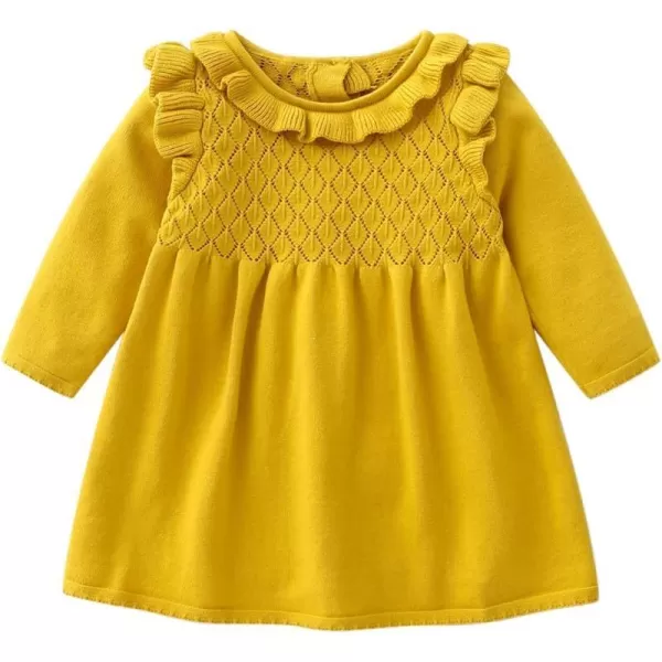 Toddler Baby Girl Knit Sweater Dress Kids Ruffle Long Sleeve Casual Birthday Christmas Party Dresses Top Winter OutfitYellow