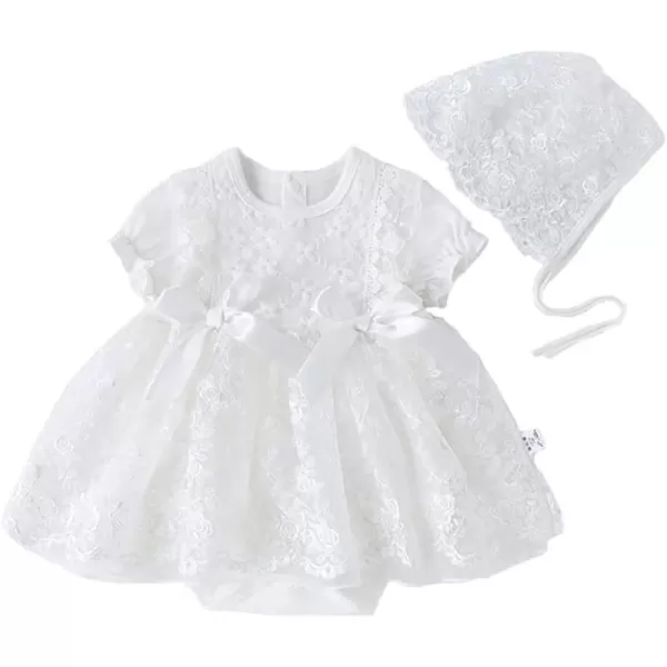 Toddler Baby Girl Long Sleeve Fall Dress Flower Lace Wedding First Birthday Baptism Christening Dresses with Hat OutfitWhite Lace