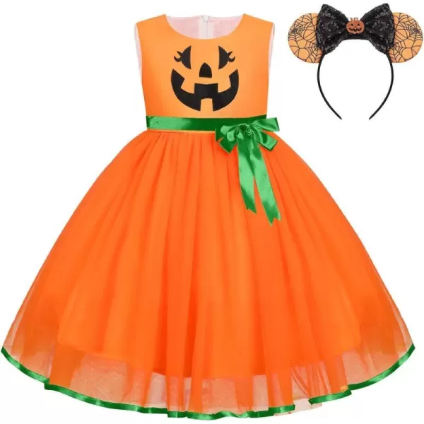 Toddler Baby Girls Halloween Pumpkin Dress Ghost Costume Princess Pageant Birthday Party Gown Fancy Dress up CosplayOrange Pumpkin 2pcs Outfit