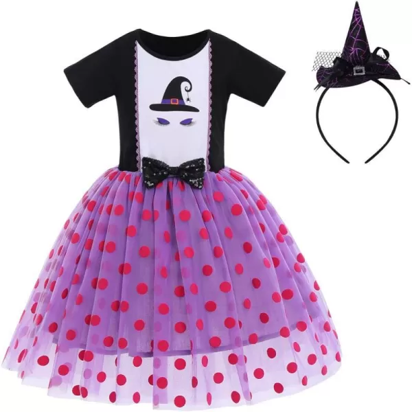 Toddler Baby Girls Halloween Pumpkin Dress Ghost Costume Princess Pageant Birthday Party Gown Fancy Dress up CosplayPurple  Black Witch 2pcs Outfit