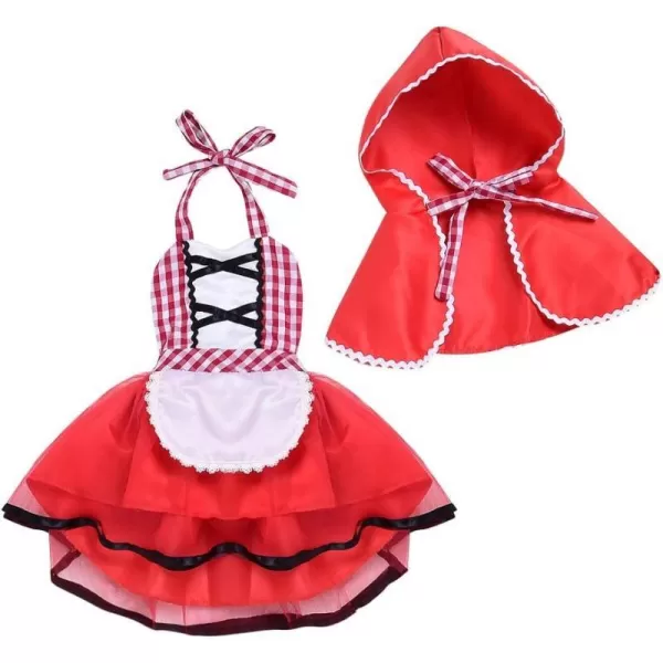 Toddler Baby Girls Little Red Riding Hood Costume Halloween Christmas Party Sunsuit Dress  Hoodie Cape 2pcs Outfit SetRed