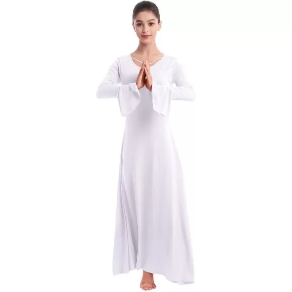 Women Solid Bell Long Sleeve Praise Dance Dress Loose Fit Full Length Liturgical Lyrical Skirt Worship Ballet DancewearWomen Solid Bell Long Sleeve Praise Dance Dress Loose Fit Full Length Liturgical Lyrical Skirt Worship Ballet Dancewear