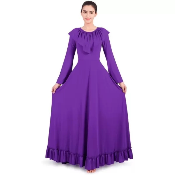 Women Solid Flounce Ruffle Bell Long Sleeve Praise Dance Dress Liturgical Lyrical Dancewear Swing Gowns Worship CostumeWomen Solid Flounce Ruffle Bell Long Sleeve Praise Dance Dress Liturgical Lyrical Dancewear Swing Gowns Worship Costume