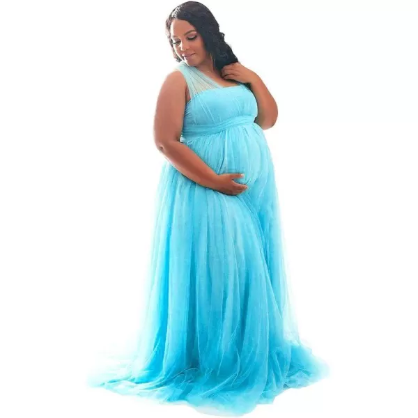 Womens Convertible Multi Way Wrap Tulle Maternity Dress Fit Maxi Off Shoulder Evening Gown for Photoshoot Baby ShowerLight Blue