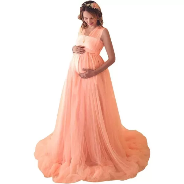 Womens Convertible Multi Way Wrap Tulle Maternity Dress Fit Maxi Off Shoulder Evening Gown for Photoshoot Baby ShowerWatermelon Red