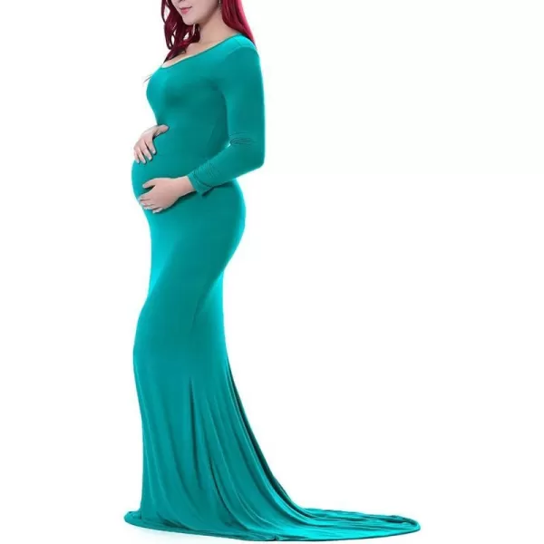 Womens Long Sleeve Maternity Dress Elegant Fitted Gown Slim Fit Maxi Photography Dress for Baby Shower Photo ShootGreen