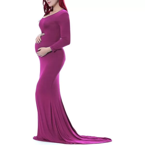 Womens Long Sleeve Maternity Dress Elegant Fitted Gown Slim Fit Maxi Photography Dress for Baby Shower Photo ShootPurple