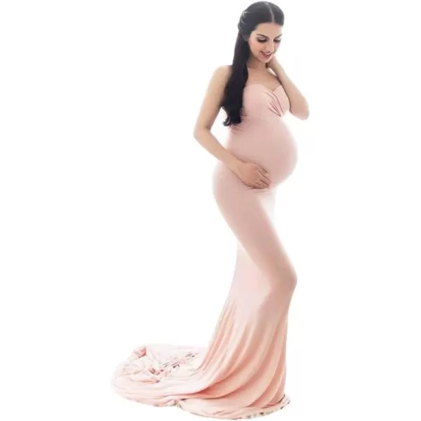 Womens Off Shoulder Strapless Maternity Dress Tube Maxi Photography Dresses Elegant Fitted Mermaid Gown for PhotoshootPink