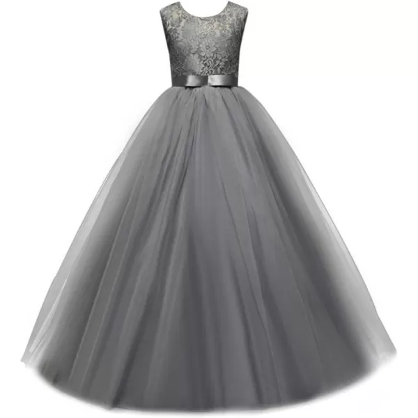 Yaphyee Flower Girl Kid Princess Long Pageant Formal Wedding Bridesmaid Party Maxi DressGray