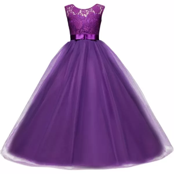 Yaphyee Flower Girl Kid Princess Long Pageant Formal Wedding Bridesmaid Party Maxi DressPurple