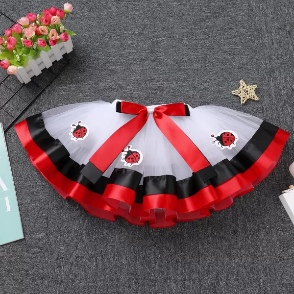 imageIDOPIP Ladybug Cow Bee 1st Birthday Outfit for Baby Girls Flutter Sleeves Romper Tutu Skirt Headband Bowknot Dress up CostumeRed Ladybug  Bow