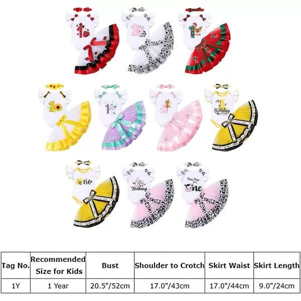imageIDOPIP Ladybug Cow Bee 1st Birthday Outfit for Baby Girls Flutter Sleeves Romper Tutu Skirt Headband Bowknot Dress up CostumeWhite Cow  1st Birthday