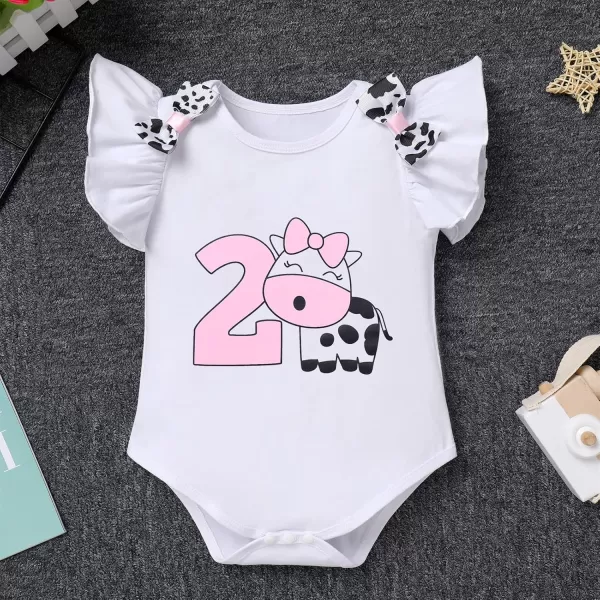 imageIDOPIP Ladybug Cow Bee 1st Birthday Outfit for Baby Girls Flutter Sleeves Romper Tutu Skirt Headband Bowknot Dress up CostumeWhite Cow  No2