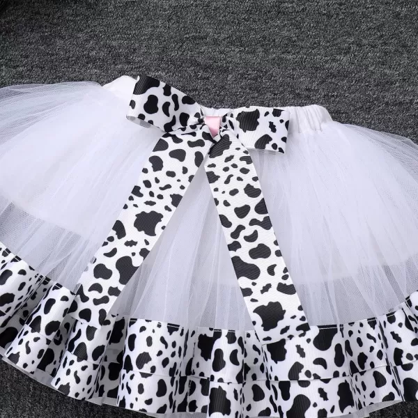 imageIDOPIP Ladybug Cow Bee 1st Birthday Outfit for Baby Girls Flutter Sleeves Romper Tutu Skirt Headband Bowknot Dress up CostumeWhite Cow  No2