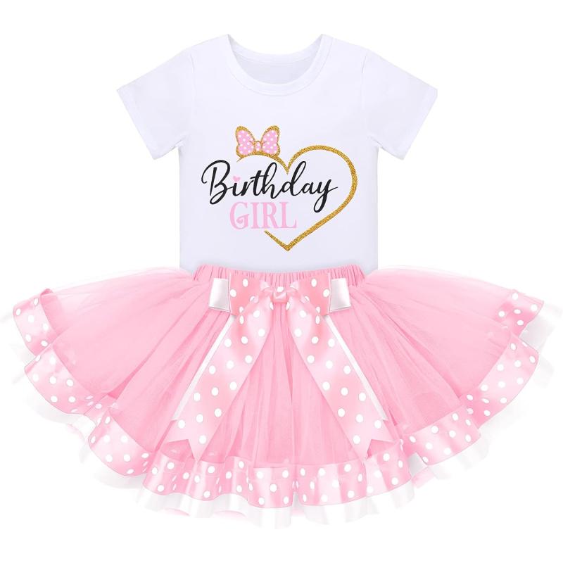 imageIDOPIP 3rd Birthday Girl Outfit Baby Shirt Polka Dots Tutu Skirt Ear Headband for 3 Year Old Princess Cake Smash Photo PropPink Birthday Girl Heart